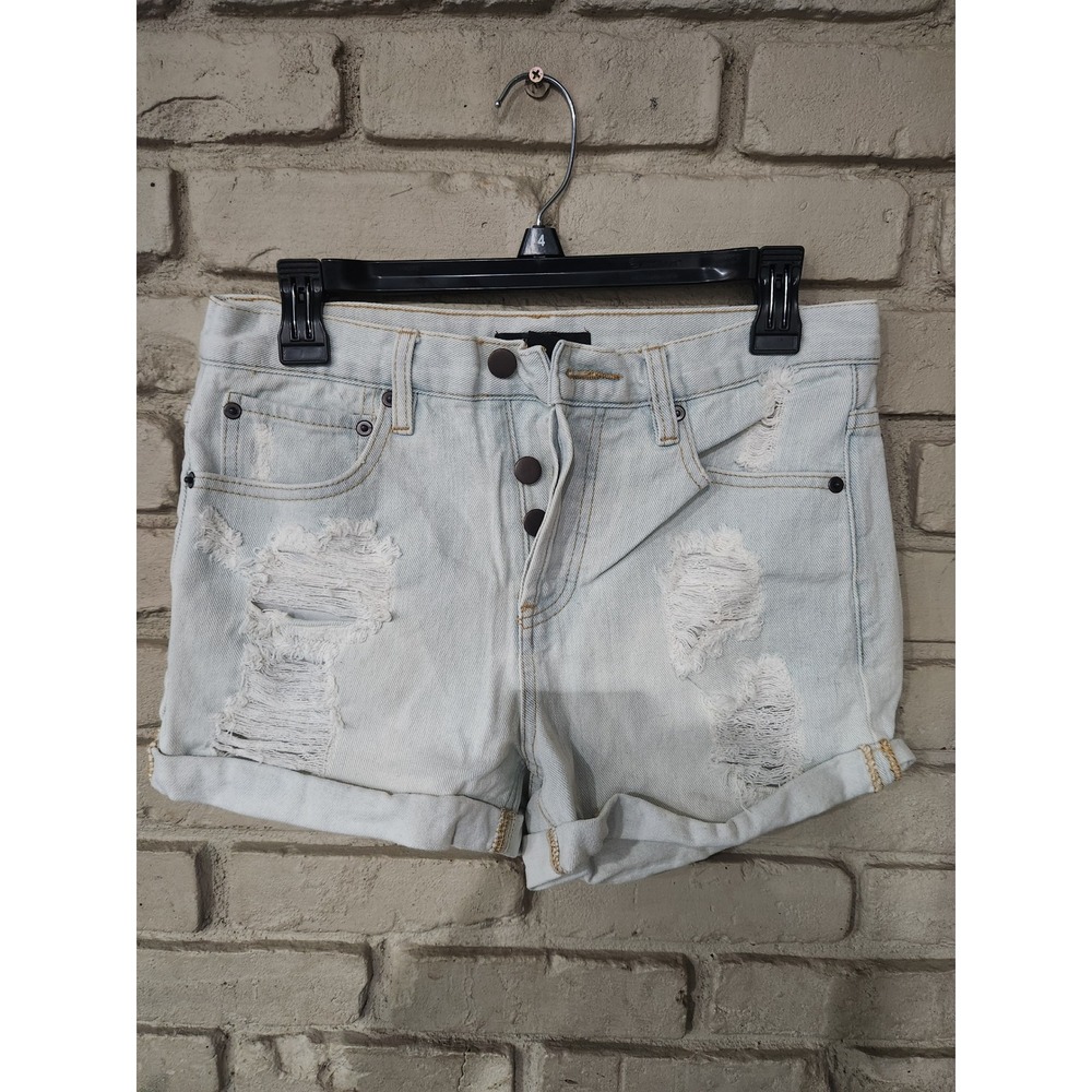 Forever 21 Womens Light Wash Distressed Denim Jean Shorts